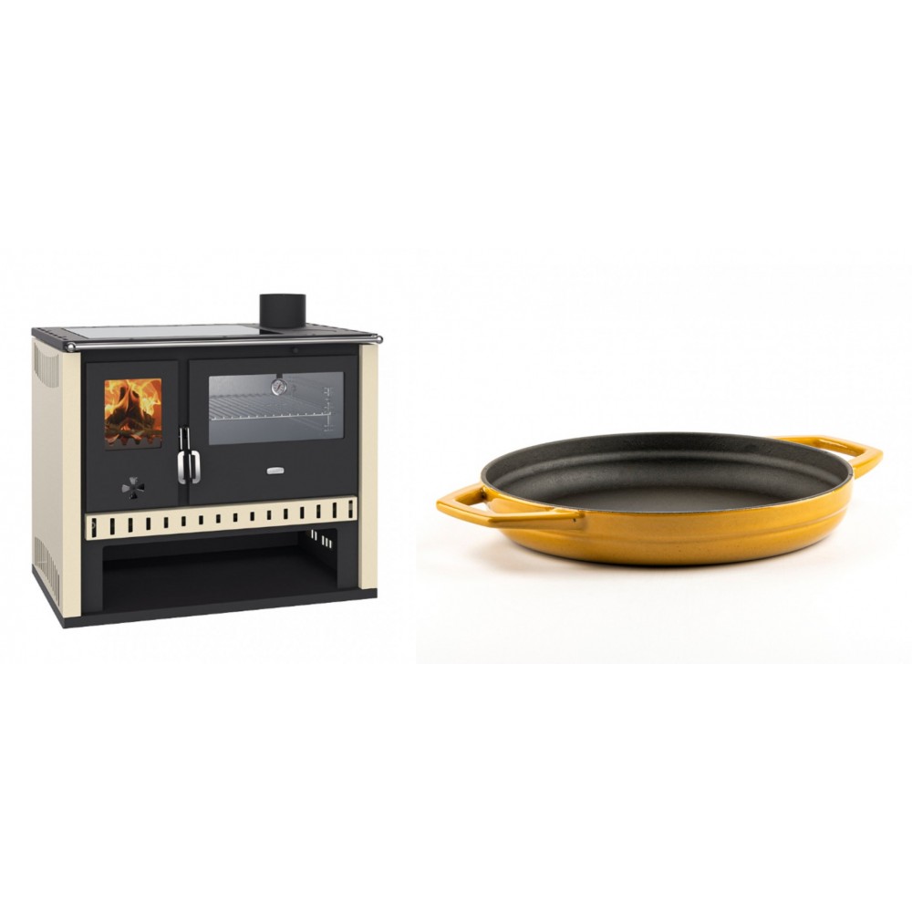 Set Küchenofen / Küchenhexe Prity GT, mit Edelstahlbackofen und Glaskeramikkochfeld, Leistung 15 kW + Emaillierte gusseisenpfanne mit zwei Griffen Solagio, Dijon, Ф22cm