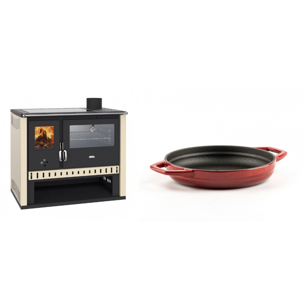 Set Küchenofen / Küchenhexe Prity GT, mit Edelstahlbackofen und Glaskeramikkochfeld, Leistung 15 kW + Emaillierte gusseisenpfanne mit zwei Griffen Solagio, Rubin, Ф19cm | Kaminofen - Holzofen mit Backfach | Kaminofen |