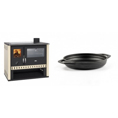 Set Küchenofen / Küchenhexe Prity GT, mit Edelstahlbackofen und Glaskeramikkochfeld, Leistung 15 kW + Emaillierte gusseisenpfanne mit zwei Griffen Solagio, Black Onyx, Ф19cm - Kaminofen - Holzofen mit Backfach