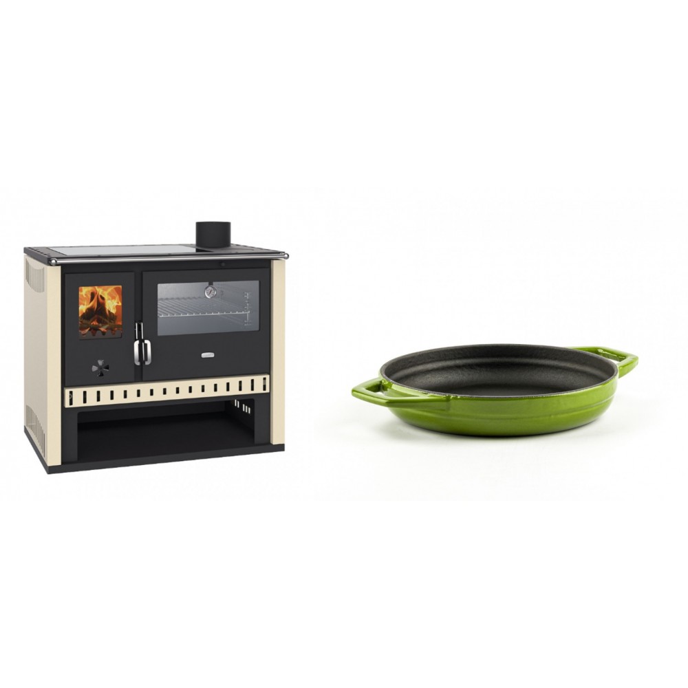 Set Küchenofen / Küchenhexe Prity GT, mit Edelstahlbackofen und Glaskeramikkochfeld, Leistung 15 kW + Emaillierte gusseisenpfanne mit zwei Griffen Solagio, Bamboo, Ф16cm | Kaminofen - Holzofen mit Backfach | Kaminofen |