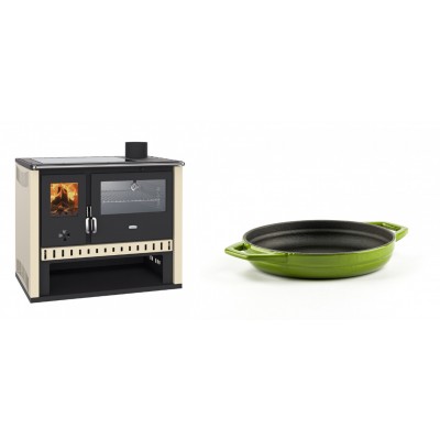 Set Küchenofen / Küchenhexe Prity GT, mit Edelstahlbackofen und Glaskeramikkochfeld, Leistung 15 kW + Emaillierte gusseisenpfanne mit zwei Griffen Solagio, Bamboo, Ф16cm - Kaminofen - Holzofen mit Backfach