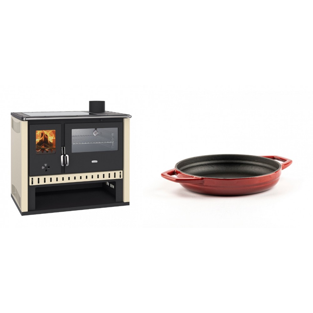 Set Küchenofen / Küchenhexe Prity GT, mit Edelstahlbackofen und Glaskeramikkochfeld, Leistung 15 kW + Emaillierte gusseisenpfanne mit zwei Griffen Solagio, Rubin, Ф16cm