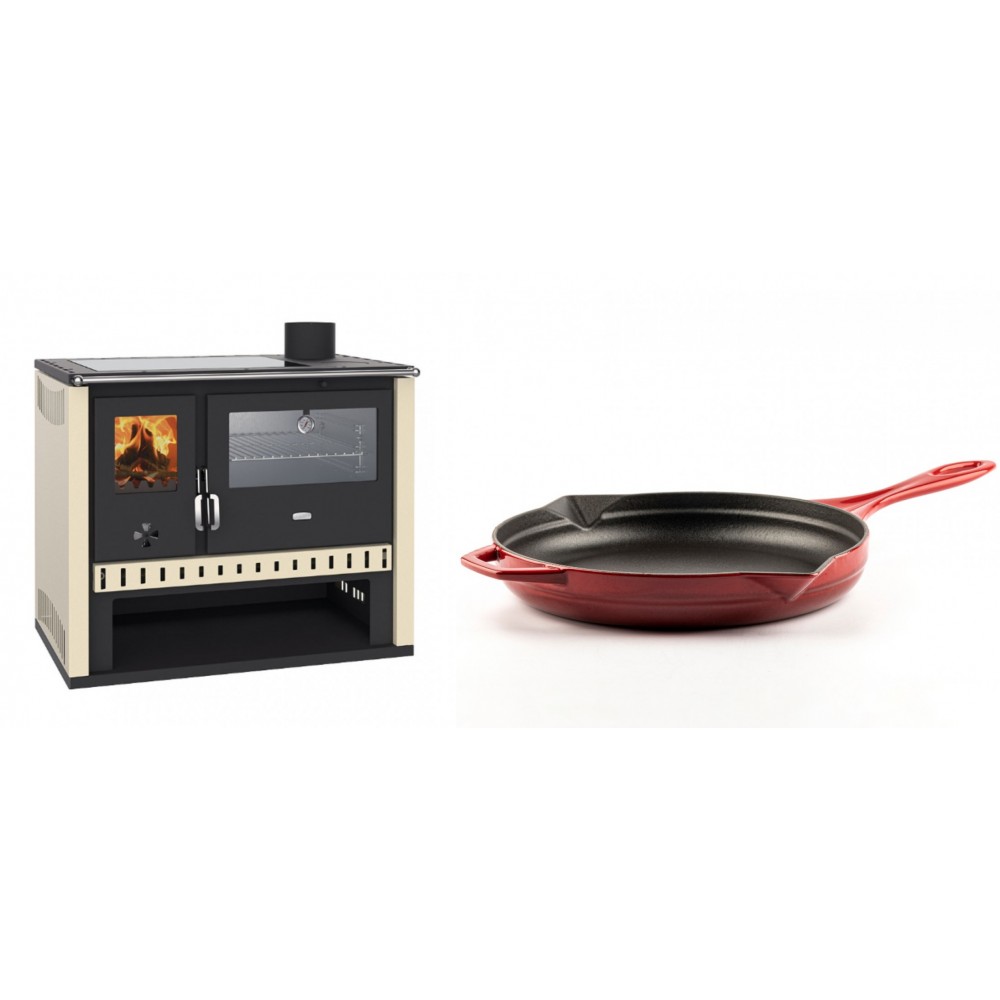 Set Küchenofen / Küchenhexe Prity GT, mit Edelstahlbackofen und Glaskeramikkochfeld, Leistung 15 kW + Emaillierte Gusseisenpfanne Solagio, Rubin, Ф28cm