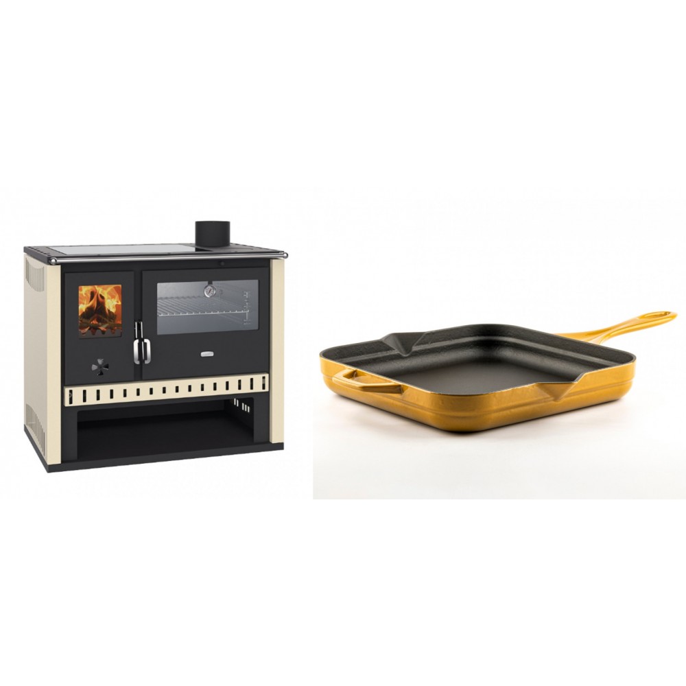 Set Küchenofen / Küchenhexe Prity GT, mit Edelstahlbackofen und Glaskeramikkochfeld, Leistung 15 kW + Emaillierte Gusseisenpfanne Solagio, Dijon, 28x28cm