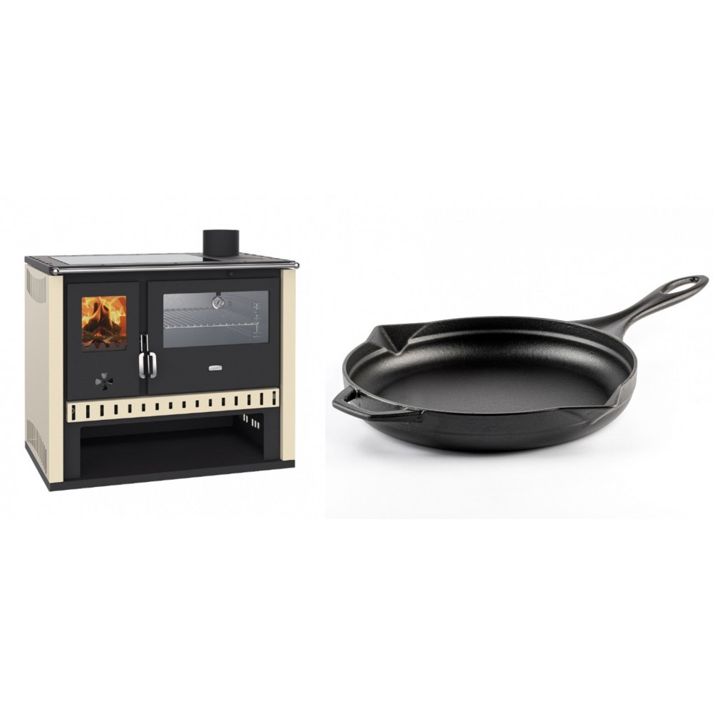 Set Küchenofen / Küchenhexe Prity GT, mit Edelstahlbackofen und Glaskeramikkochfeld, Leistung 15 kW + Emaillierte Gusseisenpfanne Solagio, Black Onyx, Ф28cm