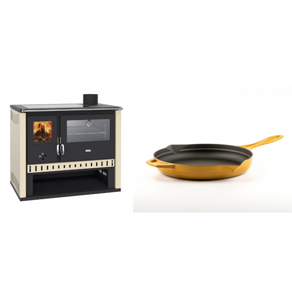 Set Küchenofen / Küchenhexe Prity GT, mit Edelstahlbackofen und Glaskeramikkochfeld, Leistung 15 kW + Emaillierte Gusseisenpfanne Solagio, Dijon, Ф24cm