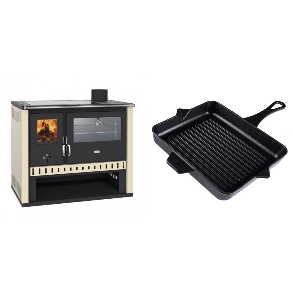 Set Küchenofen / Küchenhexe Prity GT, mit Edelstahlbackofen und Glaskeramikkochfeld, Leistung 15 kW + Emaillierte grillpfanne Gusseisen Solagio, Black Onyx, 26x32cm
