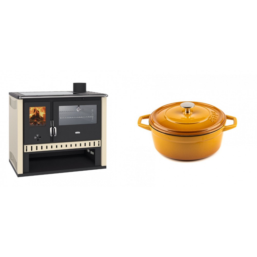 Set Küchenofen / Küchenhexe Prity GT, mit Edelstahlbackofen und Glaskeramikkochfeld, Leistung 15 kW + Gusseisen Topf Tiefer Solagio, Dijon, Ф20