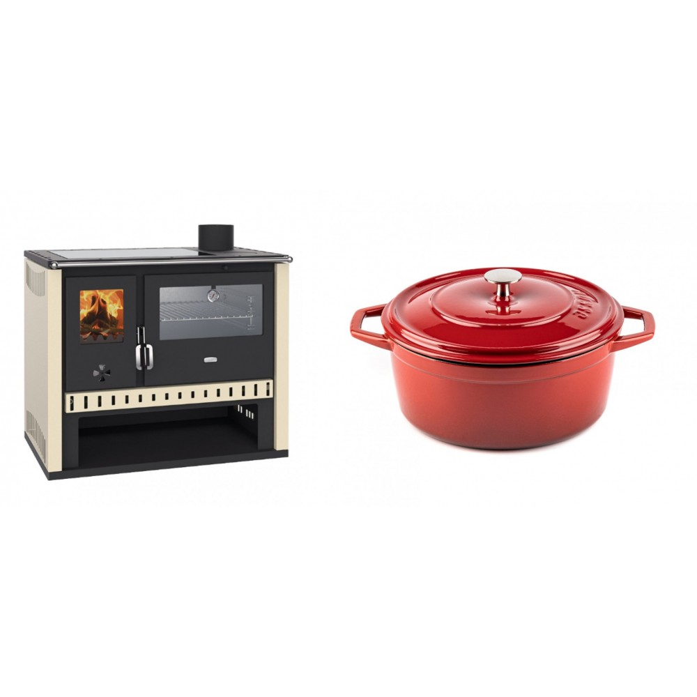 Set Küchenofen / Küchenhexe Prity GT, mit Edelstahlbackofen und Glaskeramikkochfeld, Leistung 15 kW + Gusseisen Topf Tiefer Solagio, Rubin, Ф24