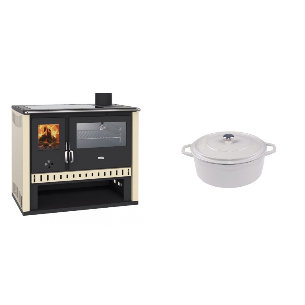 Set Küchenofen / Küchenhexe Prity GT, mit Edelstahlbackofen und Glaskeramikkochfeld, Leistung 15 kW + Gusseisen Topf Tiefer Solagio, Ivory, Ф12