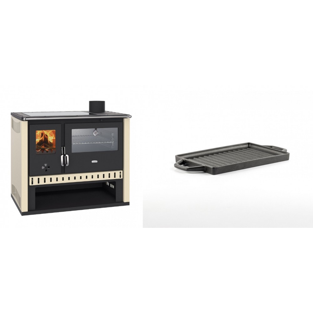 Set Küchenofen / Küchenhexe Prity GT, mit Edelstahlbackofen und Glaskeramikkochfeld, Leistung 15 kW + Mini-Grillplatte aus Gusseisen Solagio, 15.5x22.5cm | Kaminofen - Holzofen mit Backfach | Kaminofen |