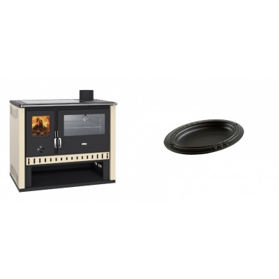 Set Küchenofen / Küchenhexe Prity GT, mit Edelstahlbackofen und Glaskeramikkochfeld, Leistung 15 kW + Gusseiserne auflaufform Solagio oval, 17x28cm - Kaminofen - Holzofen mit Backfach