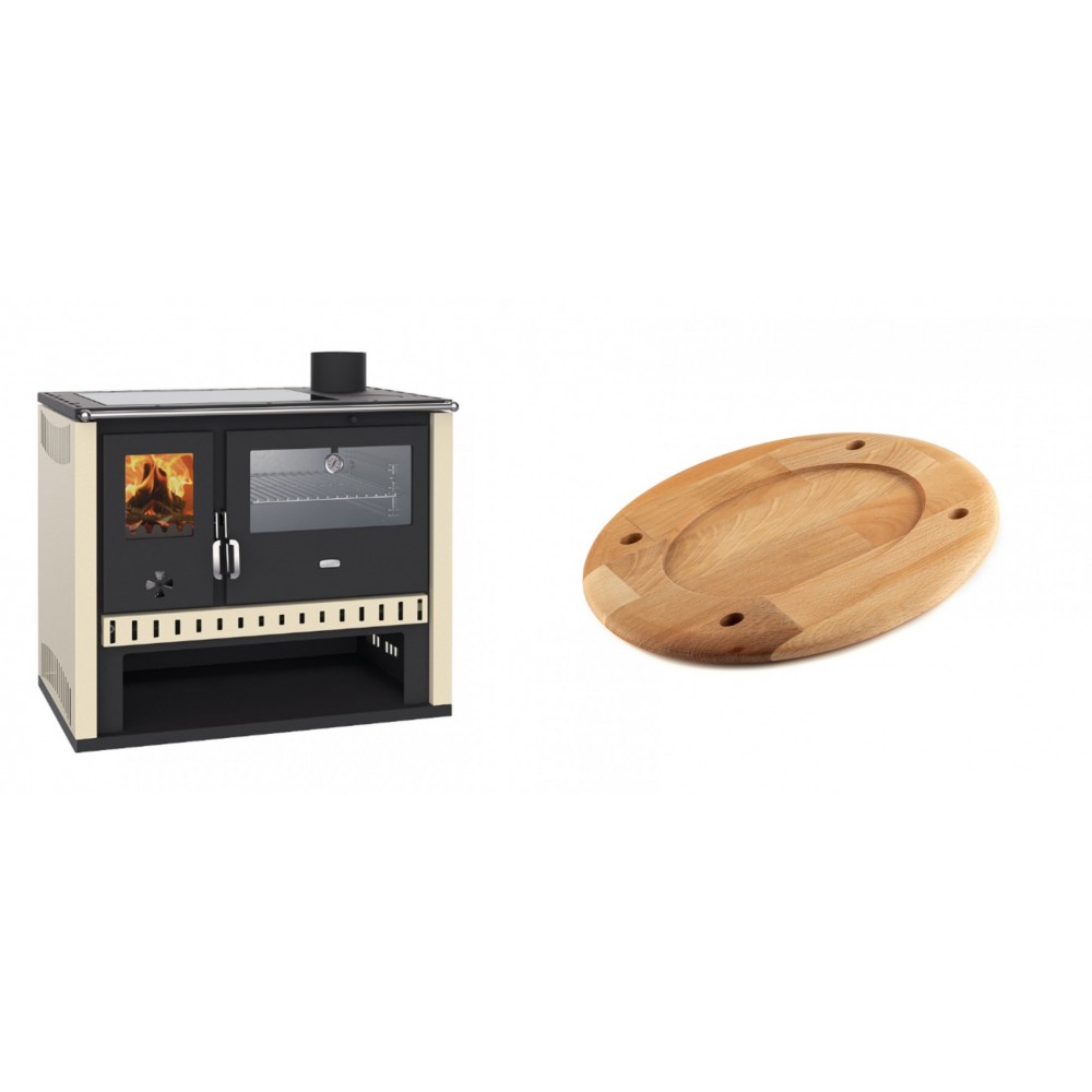 Set Küchenofen / Küchenhexe Prity GT, mit Edelstahlbackofen und Glaskeramikkochfeld, Leistung 15 kW + Holz untersetzer für ovale platte Solagio HSOISK2533, 25x33cm | Kaminofen - Holzofen mit Backfach | Kaminofen |