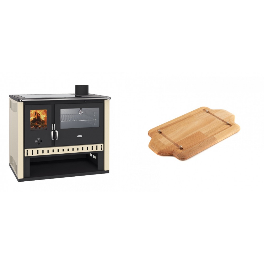 Set Küchenofen / Küchenhexe Prity GT, mit Edelstahlbackofen und Glaskeramikkochfeld, Leistung 15 kW + Holz untersetzer für mini-gusseisenplatte Solagio HSDDHP1522