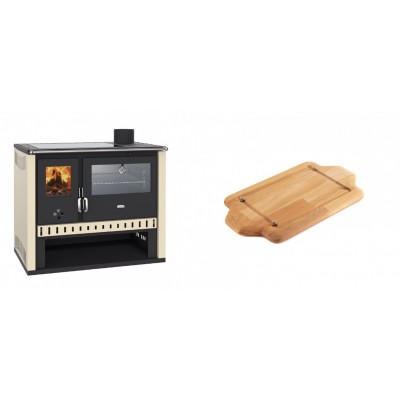 Set Küchenofen / Küchenhexe Prity GT, mit Edelstahlbackofen und Glaskeramikkochfeld, Leistung 15 kW + Holz untersetzer für mini-gusseisenplatte Solagio HSDDHP1522 - Kaminofen - Holzofen mit Backfach