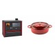 Set Küchenofen / Küchenhexe Prity GT Rot, mit Edelstahl-Backofen und Schublade, 15 kW + Gusseisen Topf Flach Solagio, Rubin, Ф26 | Kaminofen - Holzofen mit Backfach | Kaminofen |