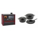 Set Küchenofen / Küchenhexe Prity GT Rot, mit Edelstahl-Backofen und Schublade, 15 kW + Gusseisen Topf Set aus 3 teilen Solagio, Black Onyx | Kaminofen - Holzofen mit Backfach | Kaminofen |