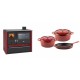 Set Küchenofen / Küchenhexe Prity GT Rot, mit Edelstahl-Backofen und Schublade, 15 kW + Gusseisen Topf Set aus 3 teilen Solagio, Rubin | Kaminofen - Holzofen mit Backfach | Kaminofen |