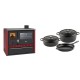 Set Küchenofen / Küchenhexe Prity GT Rot, mit Edelstahl-Backofen und Schublade, 15 kW + Gusseisen Topf Set aus 3 teilen Solagio, Black Onyx | Kaminofen - Holzofen mit Backfach | Kaminofen |
