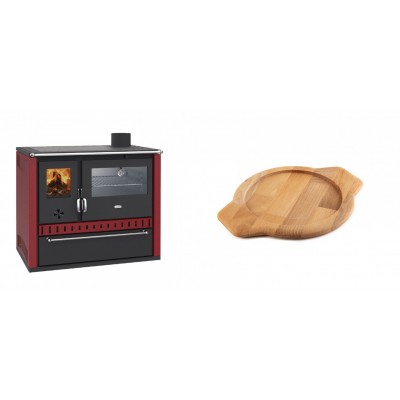 Set Küchenofen / Küchenhexe Prity GT Rot, mit Edelstahl-Backofen und Schublade, 15 kW + Holz untersetzer für gusseisenschüssel Solagio HSYKTV22 - Kaminofen - Holzofen mit Backfach
