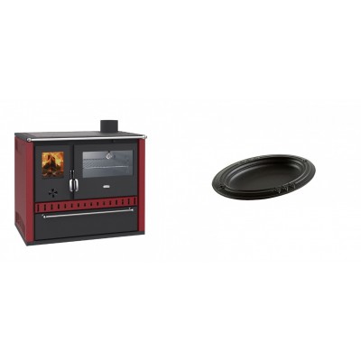 Set Küchenofen / Küchenhexe Wasserführend Prity GT W10 Rot, mit Edelstahl-Backofen, Stahlhobel und Schublade, 13.3 kW + Gusseiserne auflaufform Solagio oval, 17x28cm - Kaminofen - Holzofen mit Backfach
