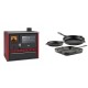 Set Küchenofen / Küchenhexe Wasserführend Prity GT W10 Rot, mit Edelstahl-Backofen, Stahlhobel und Schublade, 13.3 kW + Gusseisen Topf Set aus 3 teilen Solagio, Black Onyx | Kaminofen - Holzofen mit Backfach | Kaminofen |
