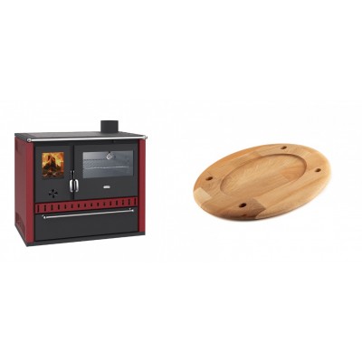 Set Küchenofen / Küchenhexe Wasserführend Prity GT W10 Rot, mit Edelstahl-Backofen, Stahlhobel und Schublade, 13.3 kW + Holz untersetzer für ovale platte Solagio HSOISK2533, 25x33cm - Kaminofen - Holzofen mit Backfach