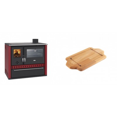 Set Küchenofen / Küchenhexe Wasserführend Prity GT W10 Rot, mit Edelstahl-Backofen, Stahlhobel und Schublade, 13.3 kW + Holz untersetzer für mini-gusseisenplatte Solagio HSDDHP1522 - Kaminofen - Holzofen mit Backfach