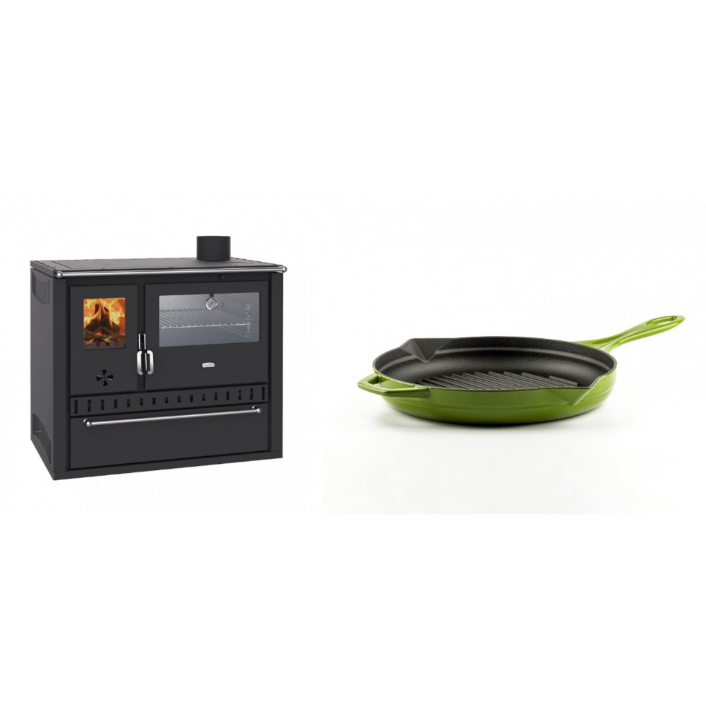 Set Küchenofen / Küchenhexe Wasserführend Prity GT W10, mit Edelstahl-Backofen, Stahlhobel und Schublade, 13.3 kW + Emaillierte grillpfanne Gusseisen Solagio, Bamboo, Ф24cm