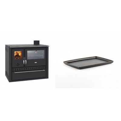 Set Küchenofen / Küchenhexe Wasserführend Prity GT W10, mit Edelstahl-Backofen, Stahlhobel und Schublade, 13.3 kW + Rechteckige Servierplatte aus Gusseisen Solagio, 21x31cm - Kaminofen - Holzofen mit Backfach