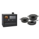 Set Küchenofen / Küchenhexe Wasserführend Prity GT W10, mit Edelstahl-Backofen, Stahlhobel und Schublade, 13.3 kW + Gusseisen Topf Set aus 3 teilen Solagio, Black Onyx | Kaminofen - Holzofen mit Backfach | Kaminofen |