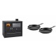 Set Küchenofen / Küchenhexe Wasserführend Prity GT W10, mit Edelstahl-Backofen, Stahlhobel und Schublade, 13.3 kW + Gusseisen Topf Set aus 2 teilen Solagio, Black Onyx | Kaminofen - Holzofen mit Backfach | Kaminofen |