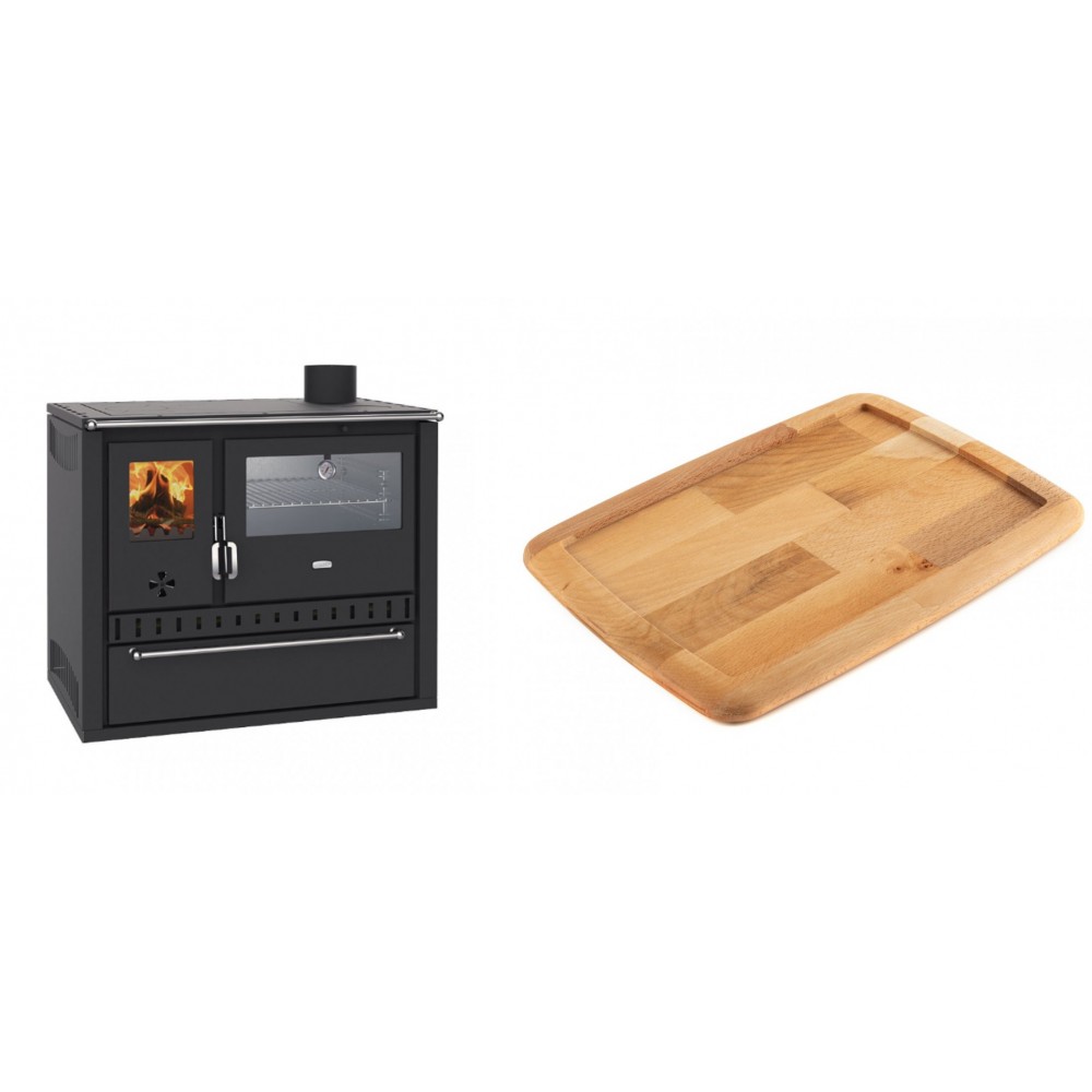 Set Küchenofen / Küchenhexe Wasserführend Prity GT W10, mit Edelstahl-Backofen, Stahlhobel und Schublade, 13.3 kW + Holz untersetzer für gusseisenplatte Solagio HSST2131 | Kaminofen - Holzofen mit Backfach | Kaminofen |