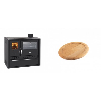 Set Küchenofen / Küchenhexe Wasserführend Prity GT W10, mit Edelstahl-Backofen, Stahlhobel und Schublade, 13.3 kW + Holz untersetzer für ovale gusseisenpfanne Solagio HSFT1825 - Kaminofen - Holzofen mit Backfach