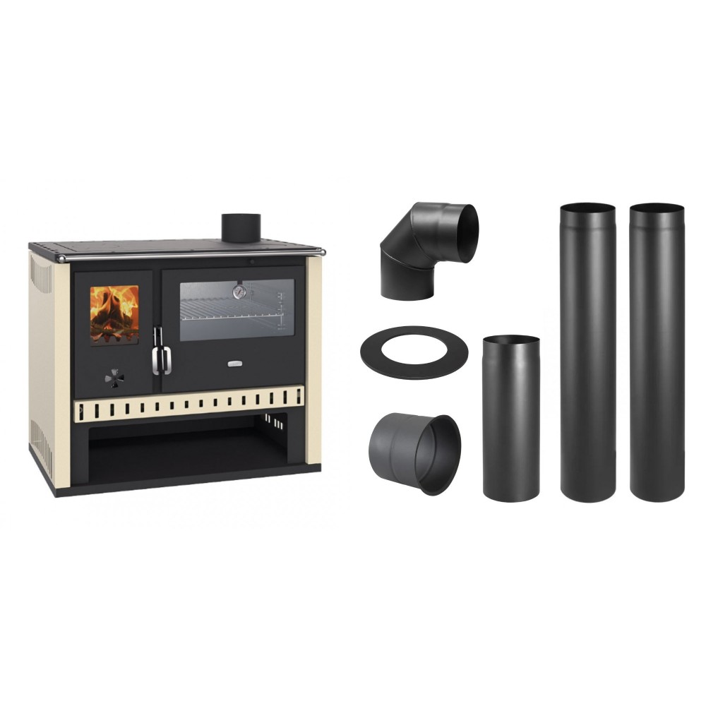 Set Küchenofen / Küchenhexe Prity GT, mit Edelstahlbackofen, Leistung 15 kW + Schornstein Bausatz PARKANEX, Stahl Ø150, Dicke 2mm