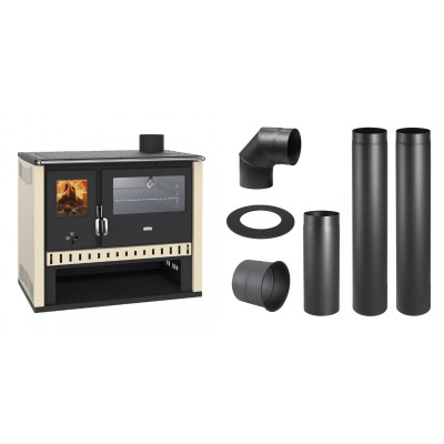 Set Küchenofen / Küchenhexe Prity GT, mit Edelstahlbackofen, Leistung 15 kW + Schornstein Bausatz PARKANEX, Stahl Ø150, Dicke 2mm - Kaminofen - Holzofen mit Backfach