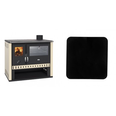 Set Küchenofen / Küchenhexe Prity GT, mit Edelstahlbackofen, Leistung 15 kW + Funkenschutzplatte Stahl 2mm, Größe 98x98cm - Kaminofen - Holzofen mit Backfach