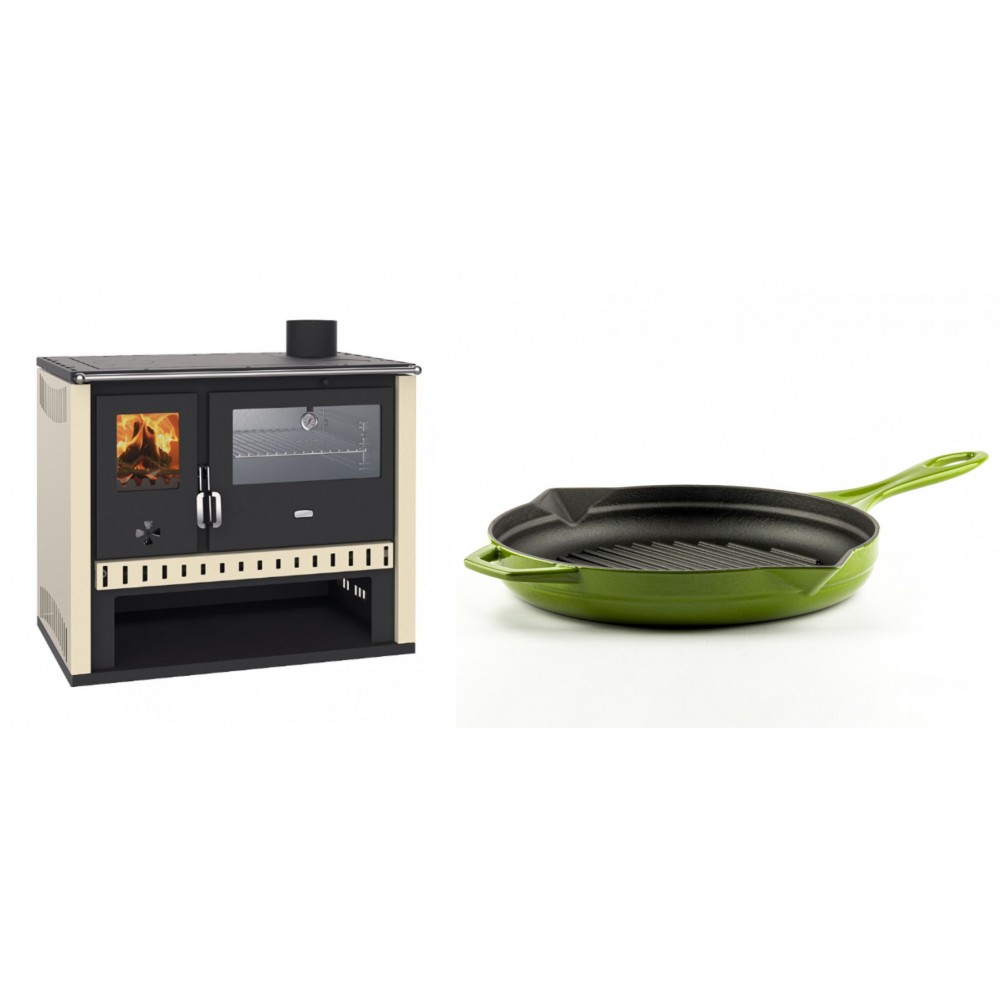 Set Küchenofen / Küchenhexe Prity GT, mit Edelstahlbackofen, Leistung 15 kW + Emaillierte grillpfanne Gusseisen Solagio, Bamboo, Ф28cm | Kaminofen - Holzofen mit Backfach | Kaminofen |