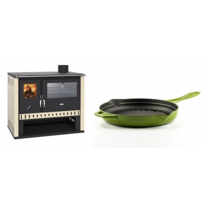 Set Küchenofen / Küchenhexe Prity GT, mit Edelstahlbackofen, Leistung 15 kW + Emaillierte grillpfanne Gusseisen Solagio, Bamboo, Ф28cm - Kaminofen - Holzofen mit Backfach