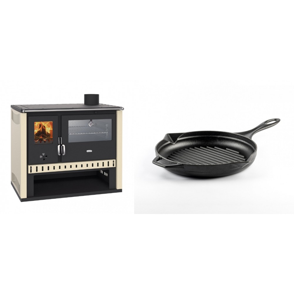 Set Küchenofen / Küchenhexe Prity GT, mit Edelstahlbackofen, Leistung 15 kW + Emaillierte grillpfanne Gusseisen Solagio, Black Onyx, Ф24cm | Kaminofen - Holzofen mit Backfach | Kaminofen |