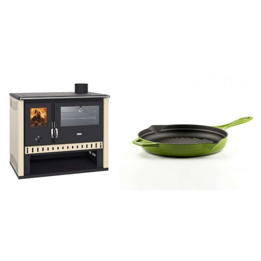 Set Küchenofen / Küchenhexe Prity GT, mit Edelstahlbackofen, Leistung 15 kW + Emaillierte grillpfanne Gusseisen Solagio, Bamboo, Ф24cm | Kaminofen - Holzofen mit Backfach | Kaminofen |