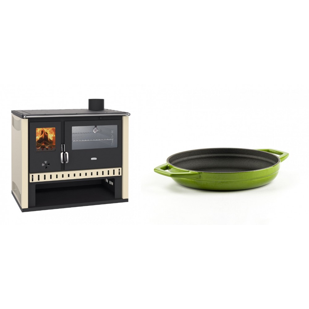 Set Küchenofen / Küchenhexe Prity GT, mit Edelstahlbackofen, Leistung 15 kW + Emaillierte gusseisenpfanne mit zwei Griffen Solagio, Bamboo, Ф19cm | Kaminofen - Holzofen mit Backfach | Kaminofen |