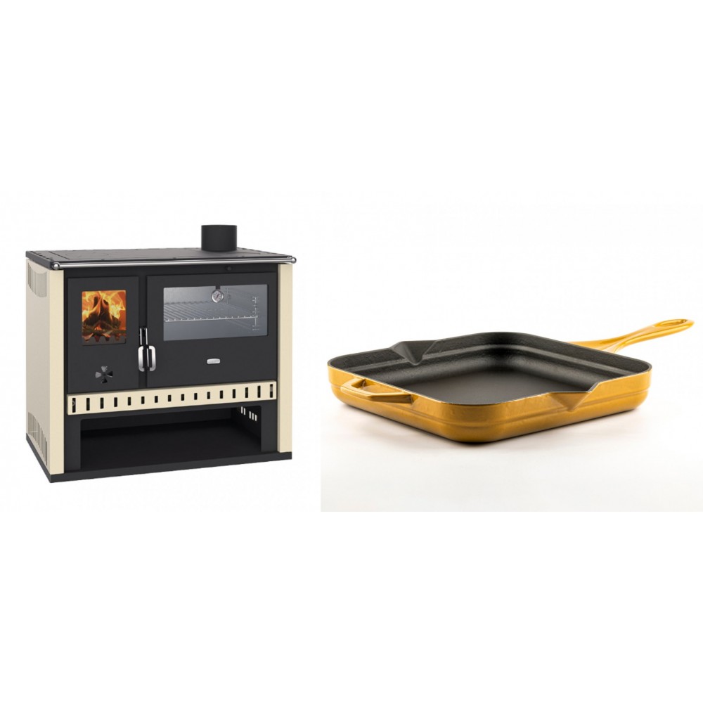 Set Küchenofen / Küchenhexe Prity GT, mit Edelstahlbackofen, Leistung 15 kW + Emaillierte Gusseisenpfanne Solagio, Dijon, 28x28cm
