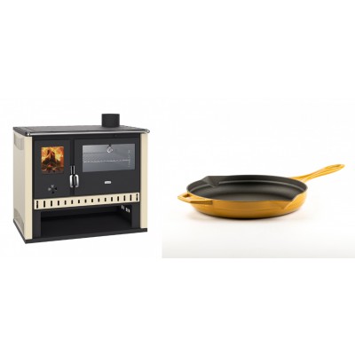 Set Küchenofen / Küchenhexe Prity GT, mit Edelstahlbackofen, Leistung 15 kW + Emaillierte Gusseisenpfanne Solagio, Dijon, Ф24cm - Kaminofen - Holzofen mit Backfach