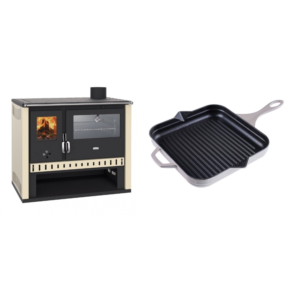 Set Küchenofen / Küchenhexe Prity GT, mit Edelstahlbackofen, Leistung 15 kW + Emaillierte grillpfanne Gusseisen Solagio, Ivory, 28x28cm | Kaminofen - Holzofen mit Backfach | Kaminofen |