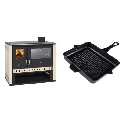 Set Küchenofen / Küchenhexe Prity GT, mit Edelstahlbackofen, Leistung 15 kW + Emaillierte grillpfanne Gusseisen Solagio, Black Onyx, 26x32cm - Kaminofen - Holzofen mit Backfach
