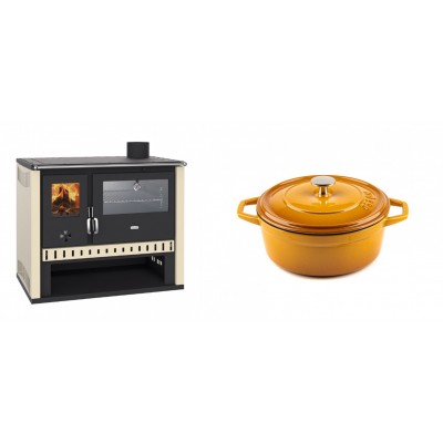 Set Küchenofen / Küchenhexe Prity GT, mit Edelstahlbackofen, Leistung 15 kW + Gusseisen Topf Tiefer Solagio, Dijon, Ф20 - Kaminofen - Holzofen mit Backfach