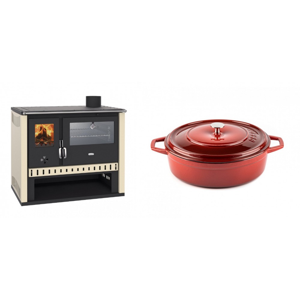 Set Küchenofen / Küchenhexe Prity GT, mit Edelstahlbackofen, Leistung 15 kW + Gusseisen Topf Flach Solagio, Rubin, Ф26