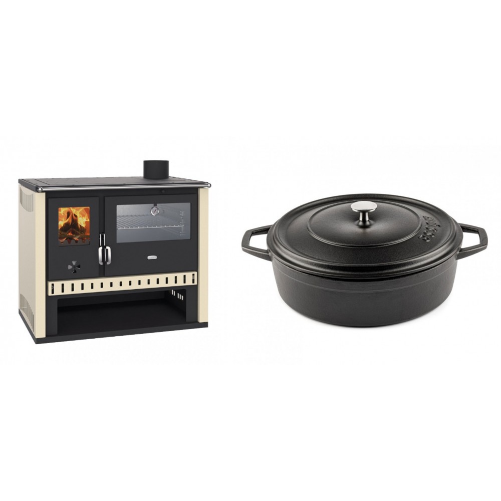 Set Küchenofen / Küchenhexe Prity GT, mit Edelstahlbackofen, Leistung 15 kW + Gusseisen Topf Flach Solagio, Black Onyx, Ф28