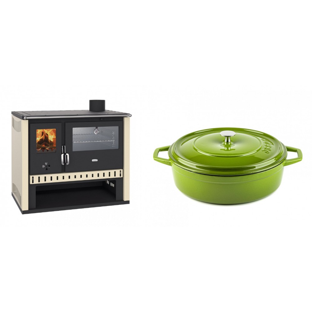 Set Küchenofen / Küchenhexe Prity GT, mit Edelstahlbackofen, Leistung 15 kW + Gusseisen Topf Flach Solagio, Bamboo, Ф28